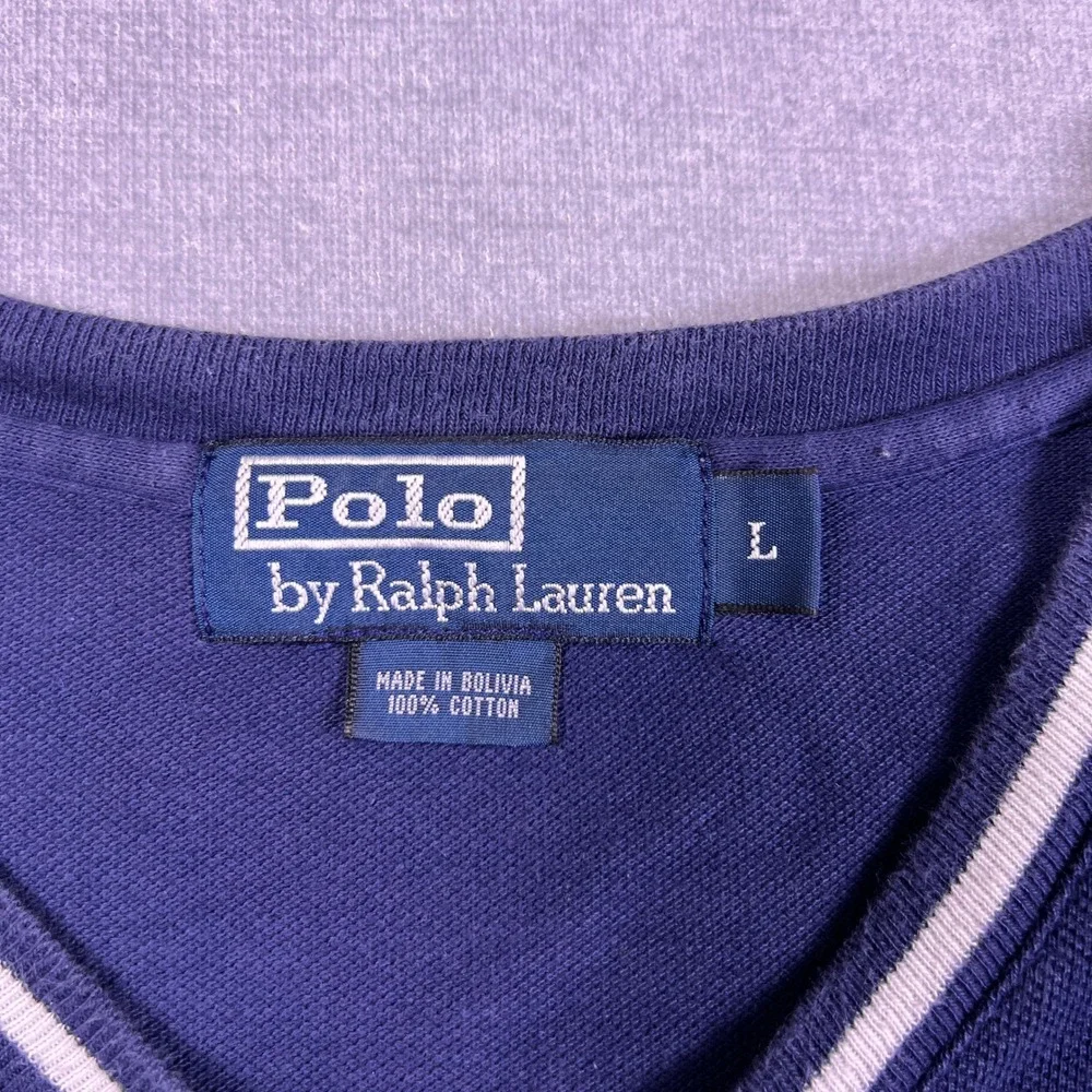 Polo Ralph Lauren Pique V-Neck Ringer Short Sleeve T-Shirt Mens Size L Blue
